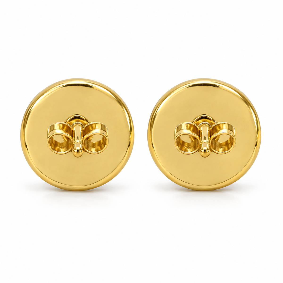 10K Yellow Gold Round Medusa Earrings - back view