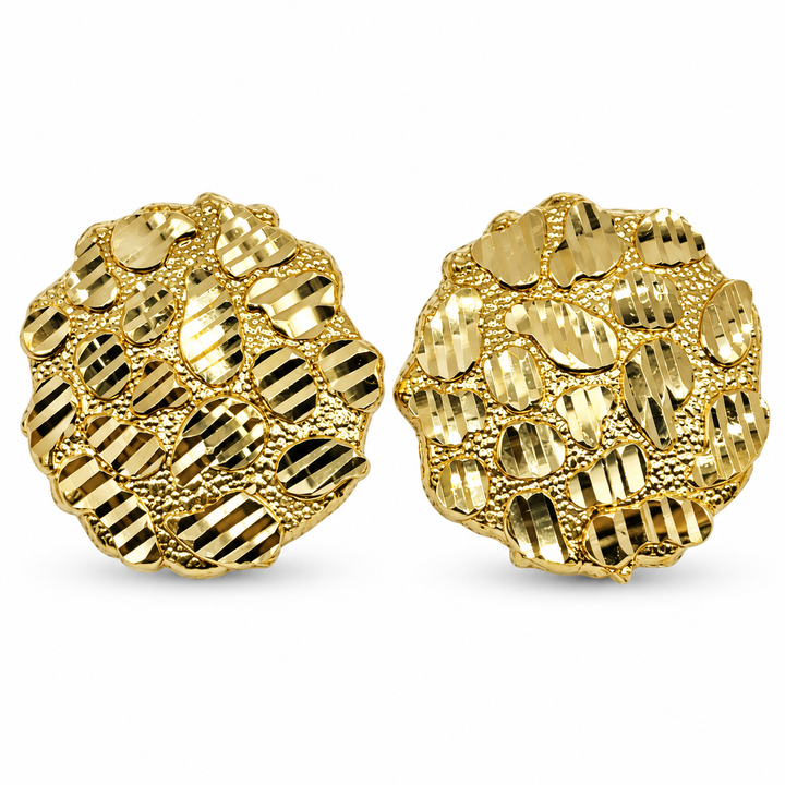 10K Yellow Gold Round Nugget Earrings Xxl (22mm) - front view