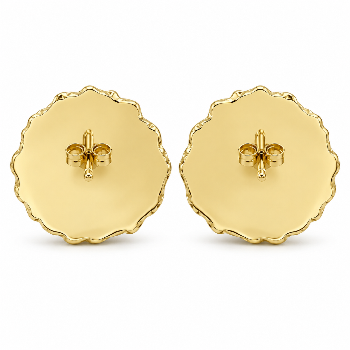 10K Yellow Gold Round Nugget Earrings Xxl (22mm) - back view