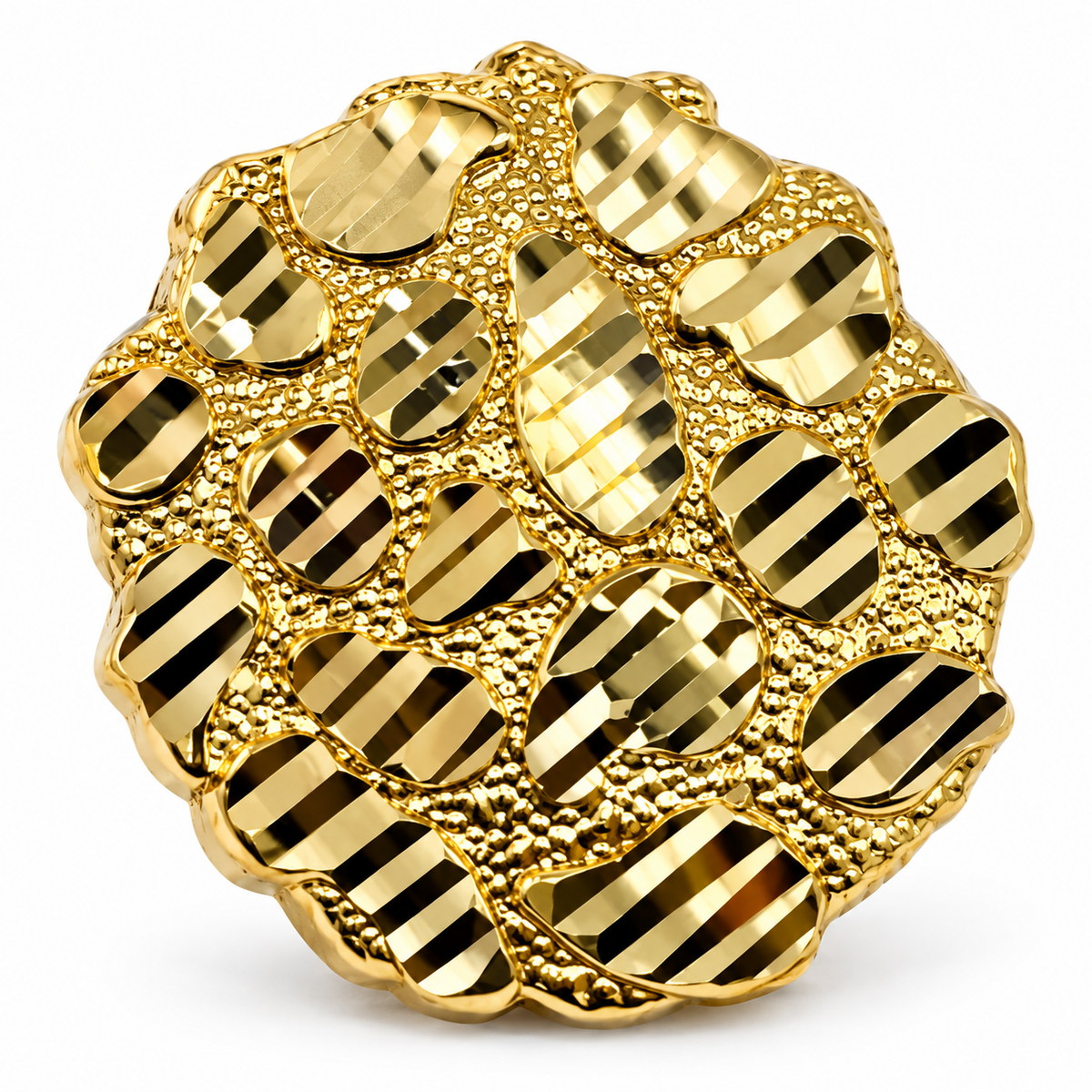 10K Yellow Gold Round Nugget Earrings Xxl (22mm) - macro detail