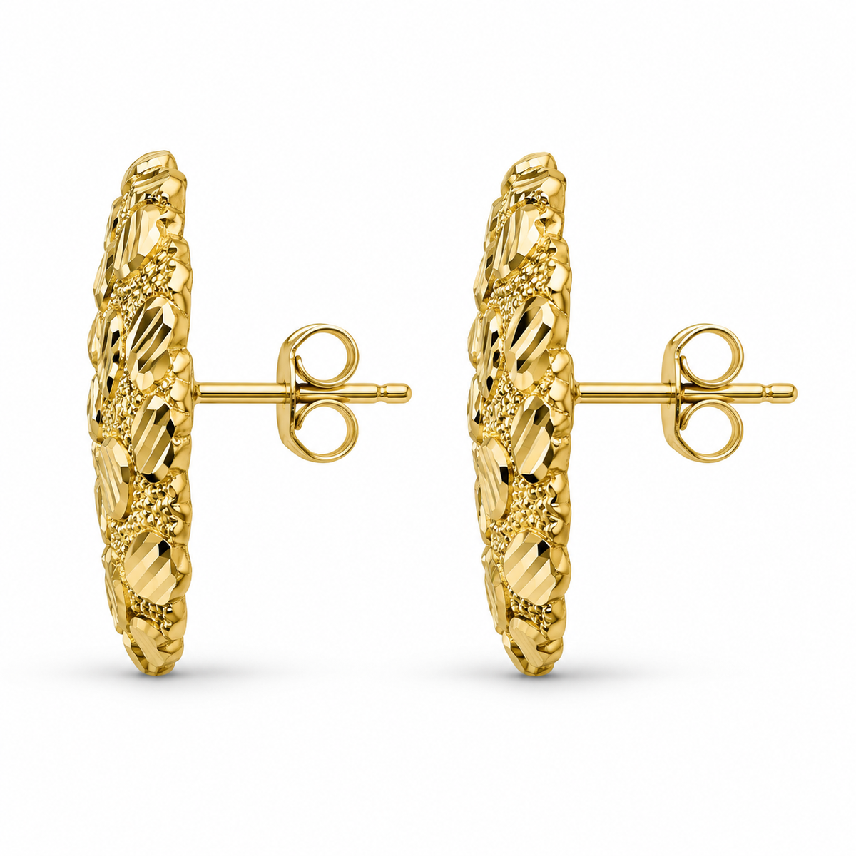 10K Yellow Gold Round Nugget Earrings Xxl (22mm) - side view