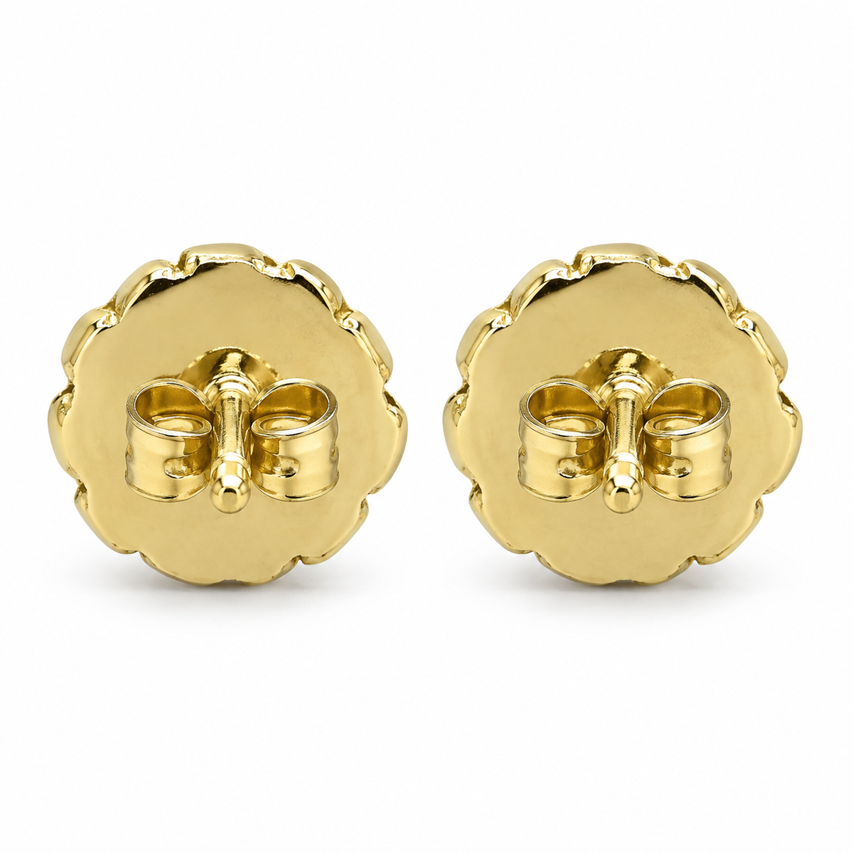 10K Yellow Gold Round Nugget Earrings with CZ (small) - back view