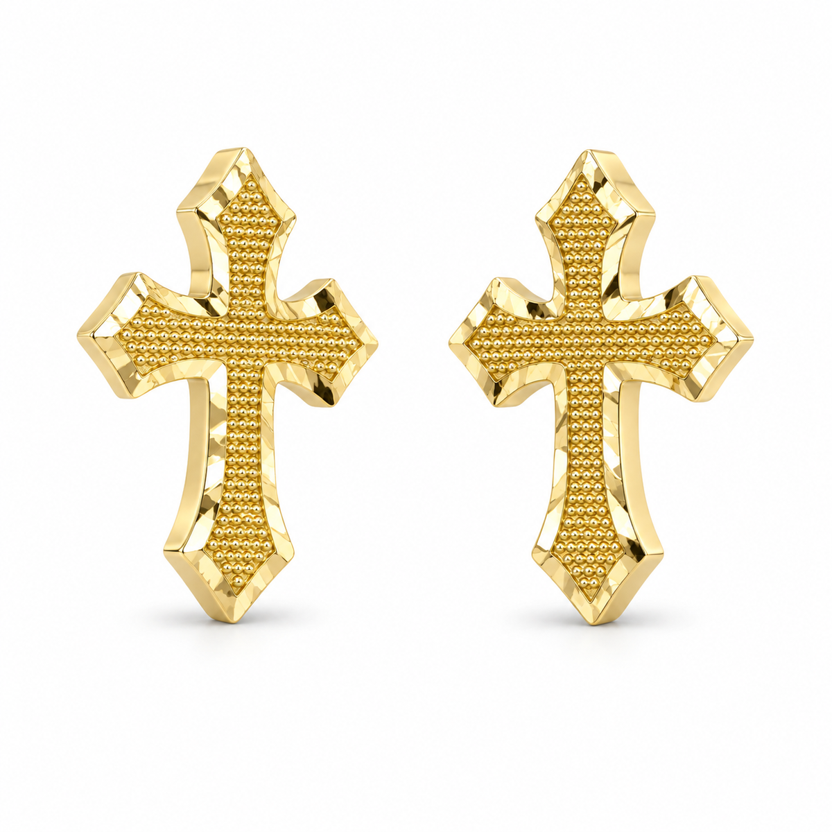 10K Yellow Gold Royal Cross Earrings - 45 degree view