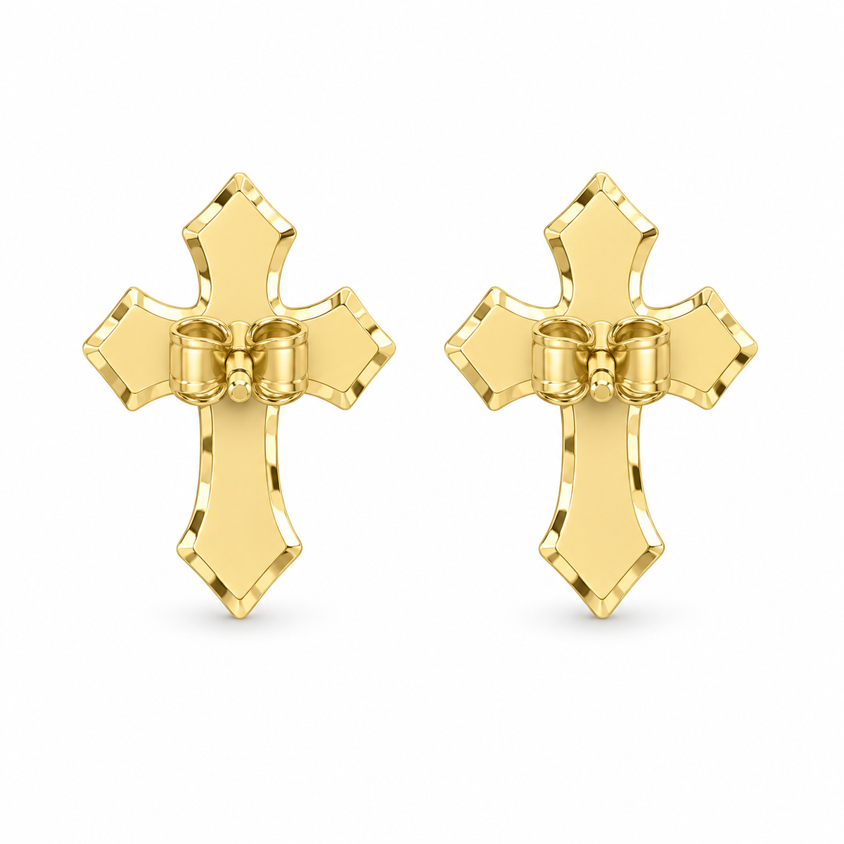 10K Yellow Gold Royal Cross Earrings - back view