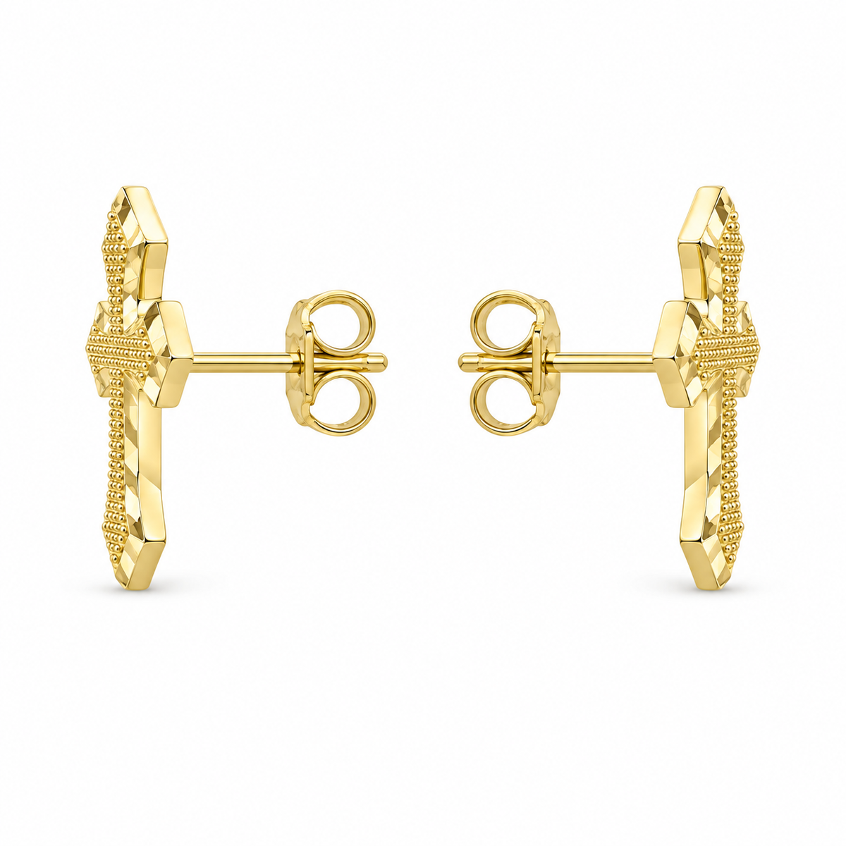 10K Yellow Gold Royal Cross Earrings - side view