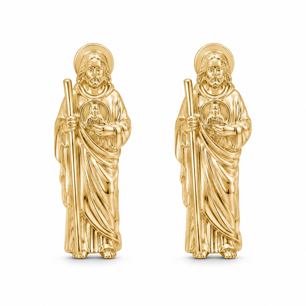 10K Yellow Gold San Judas Earrings - front view