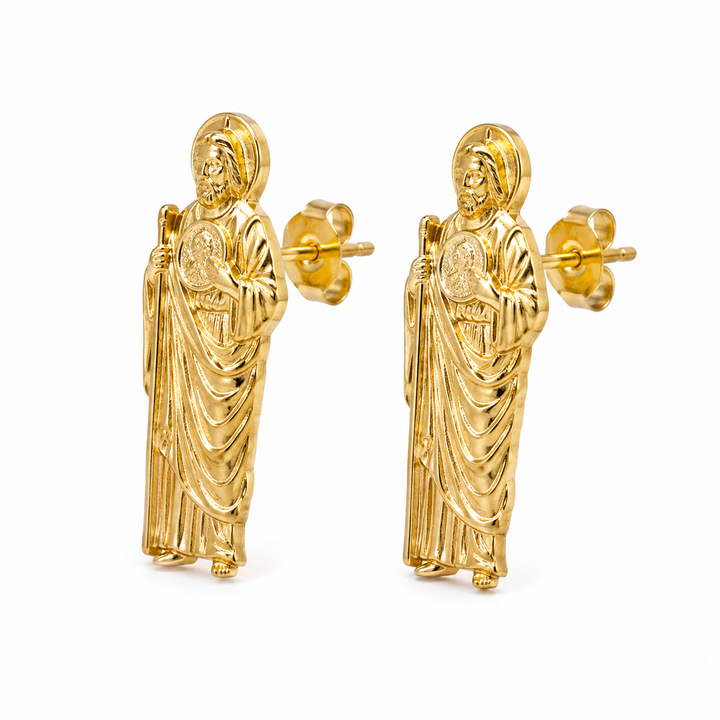 10K Yellow Gold San Judas Earrings - front view