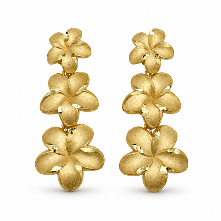 10K Yellow Gold Satin Hibiscus Drop Earrings