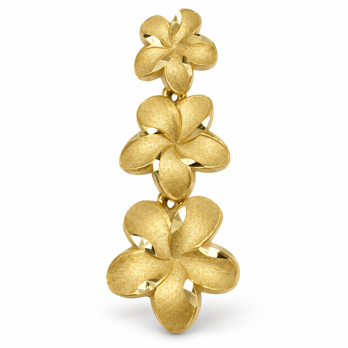 10K Yellow Gold Satin Hibiscus Drop Earrings - macro detail