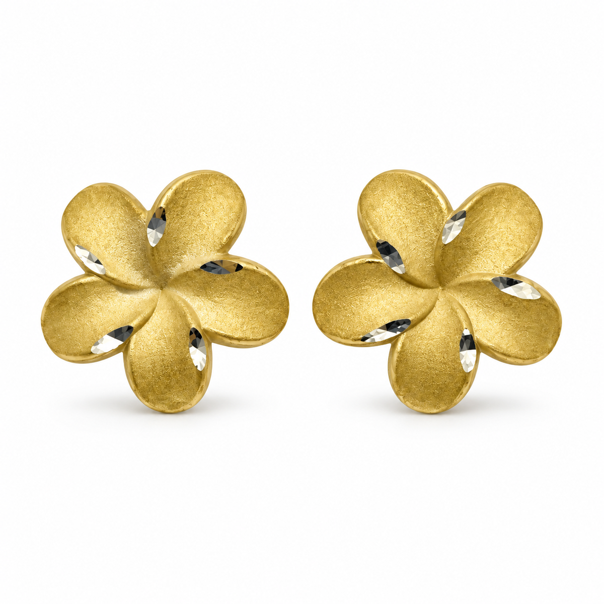 10K Yellow Gold Satin Hibiscus Earrings (M) - front view