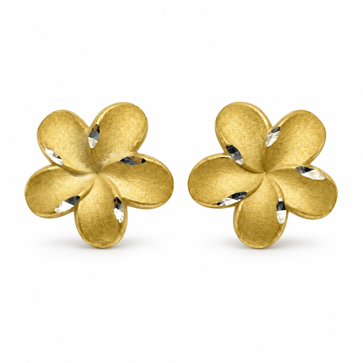 10K Yellow Gold Satin Hibiscus Earrings (M)