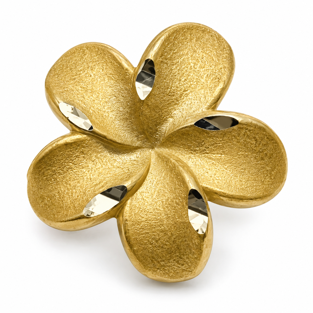 10K Yellow Gold Satin Hibiscus Earrings (M) - macro detail