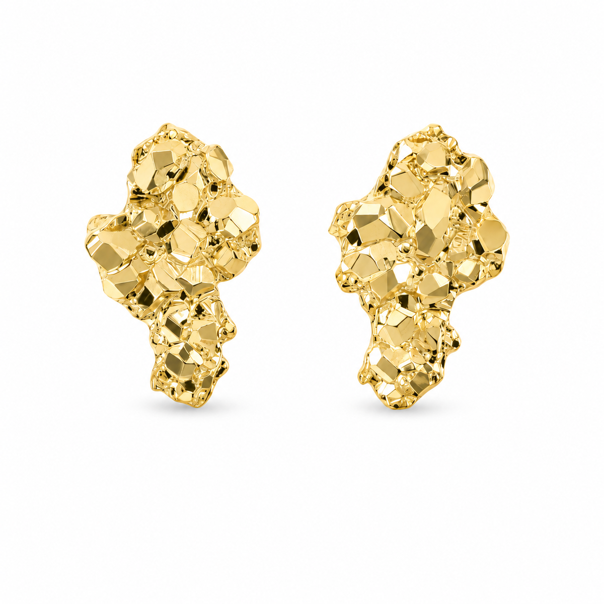 10K Yellow Gold Small Nugget Shaped Earrings - front view