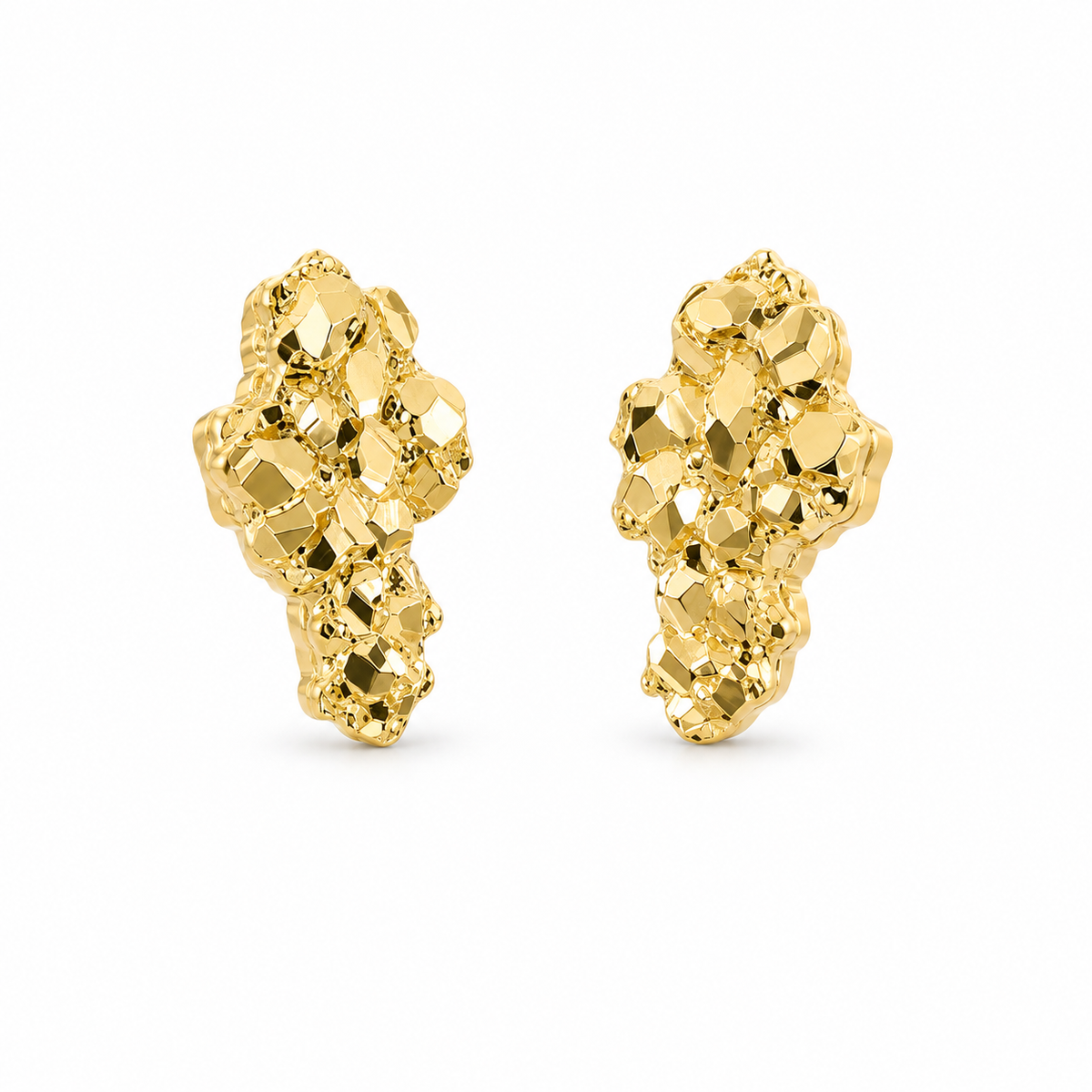 10K Yellow Gold Small Nugget Shaped Earrings - 45 degree view