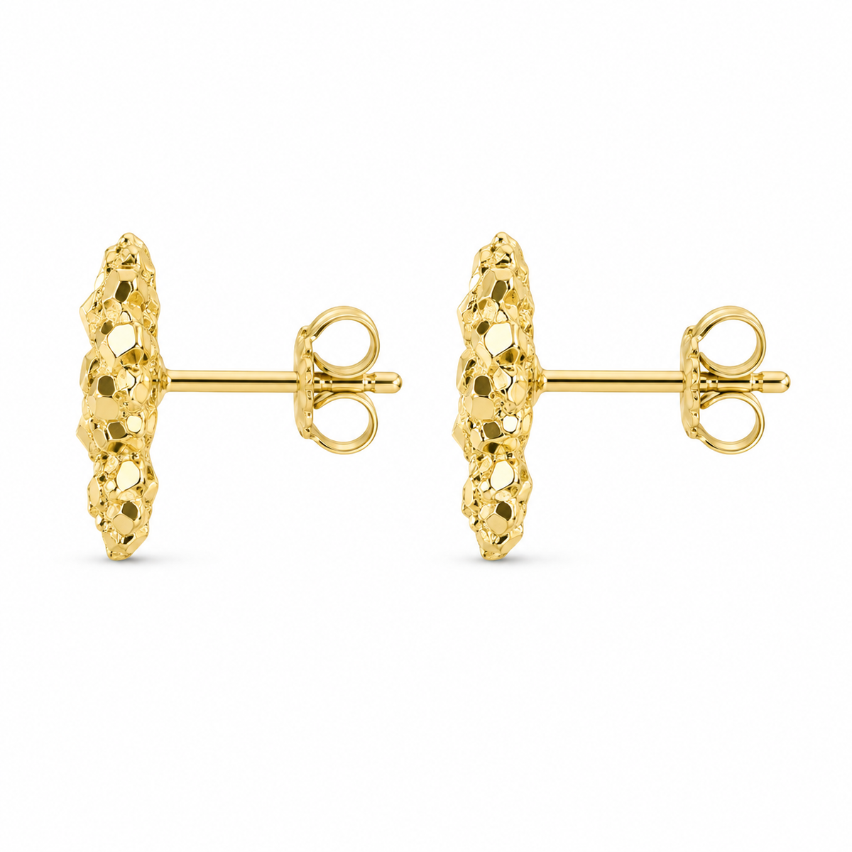10K Yellow Gold Small Nugget Shaped Earrings - side view