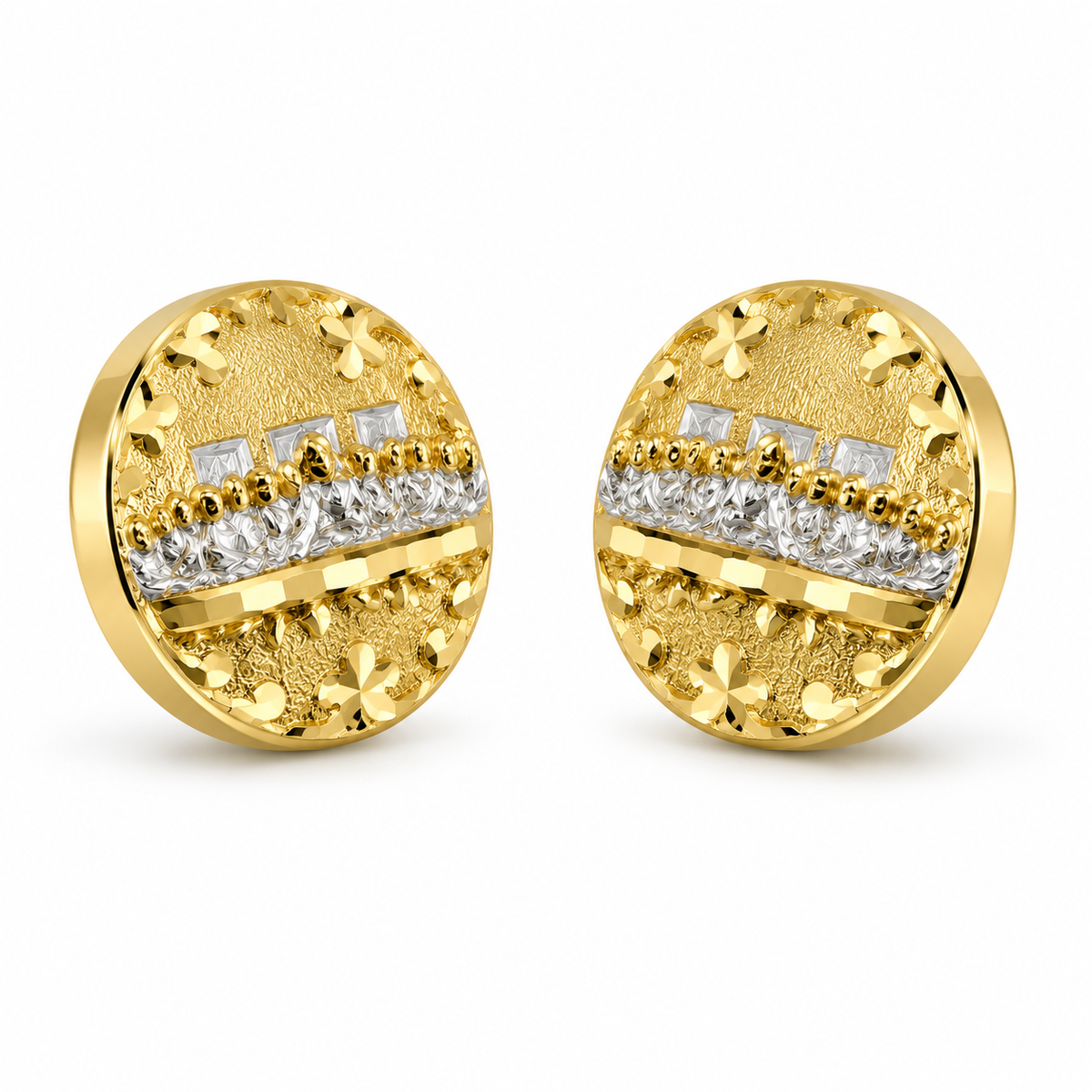 10K Yellow Gold Solid Last Supper Earrings - 45 degree view