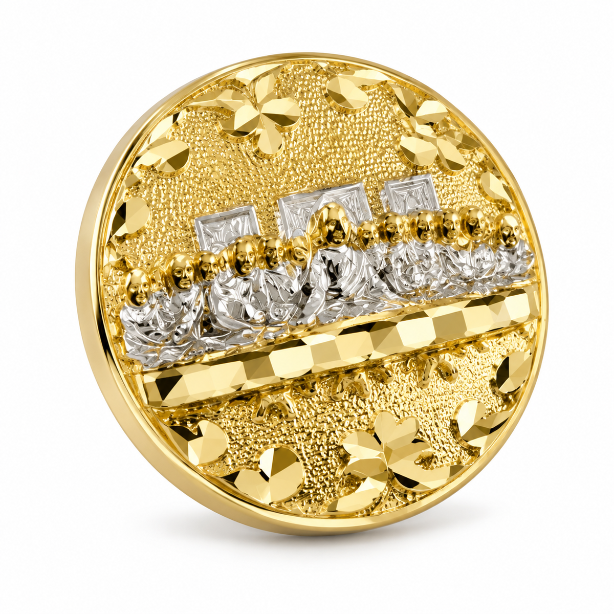 10K Yellow Gold Solid Last Supper Earrings - macro detail