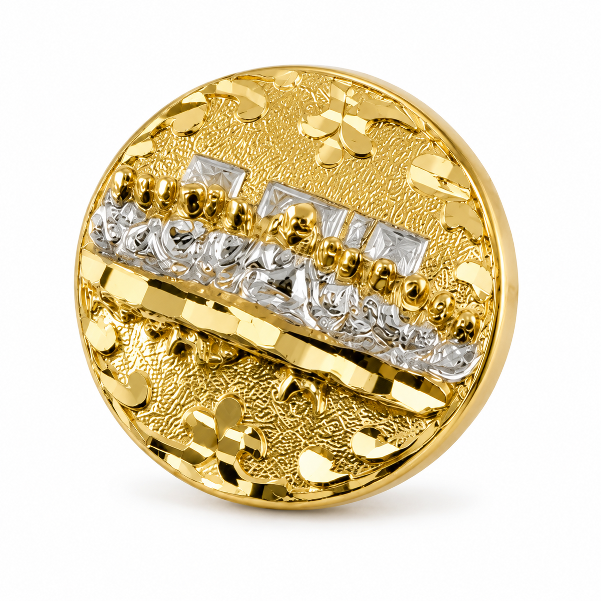 10K Yellow Gold Solid Last Supper Earrings - macro detail