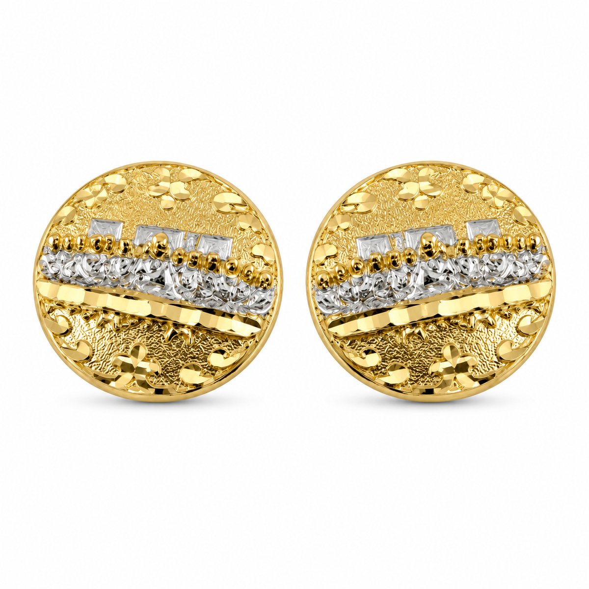 10K Yellow Gold Solid Last Supper Earrings - front view