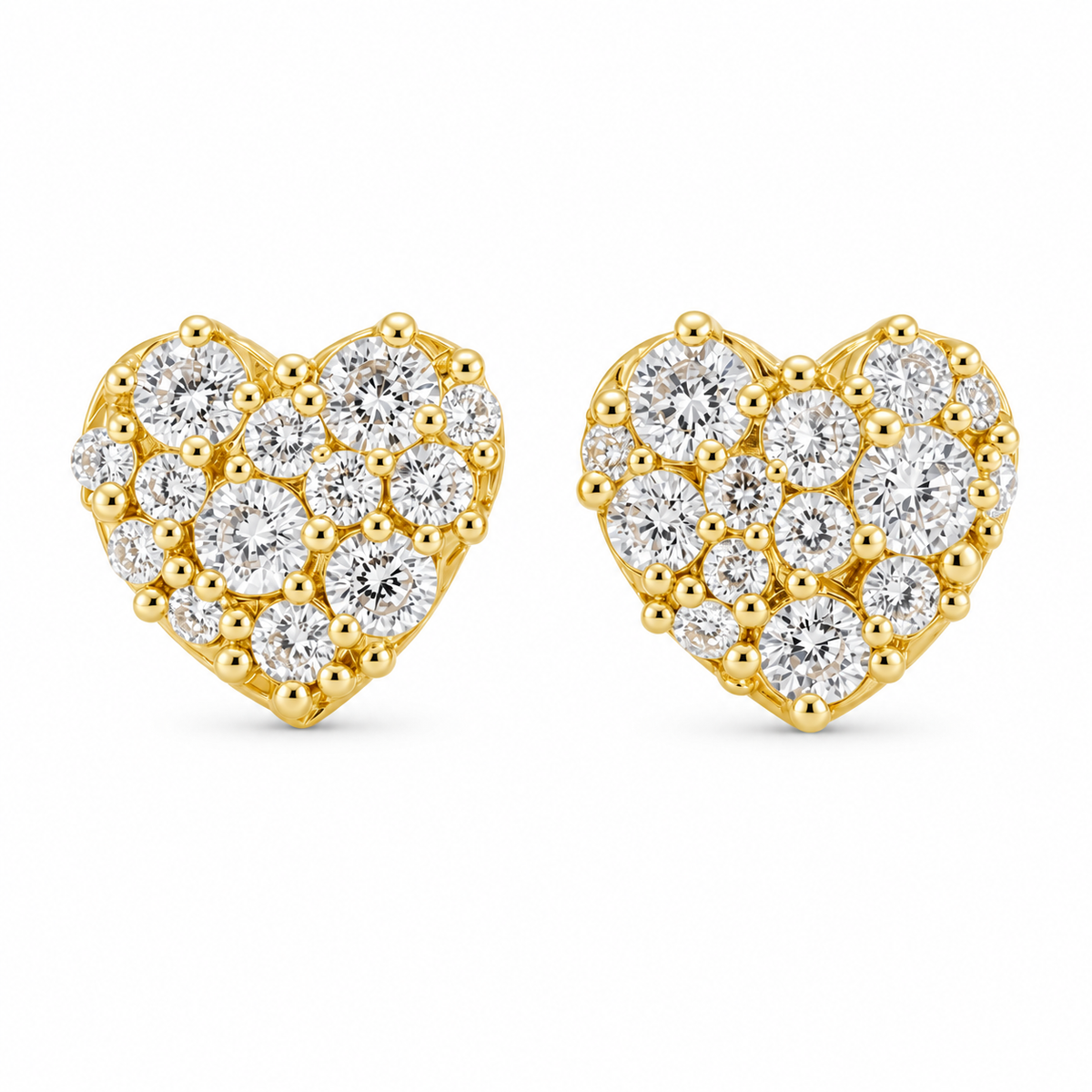 10K Yellow Gold Spring Heart CZ White Earrings - front view