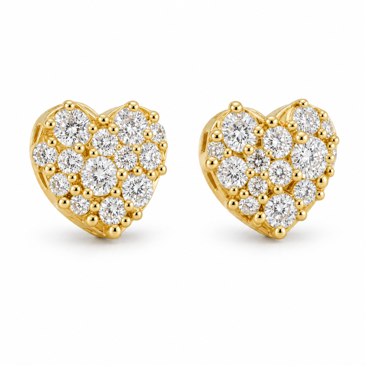 10K Yellow Gold Spring Heart CZ White Earrings - 45 degree view
