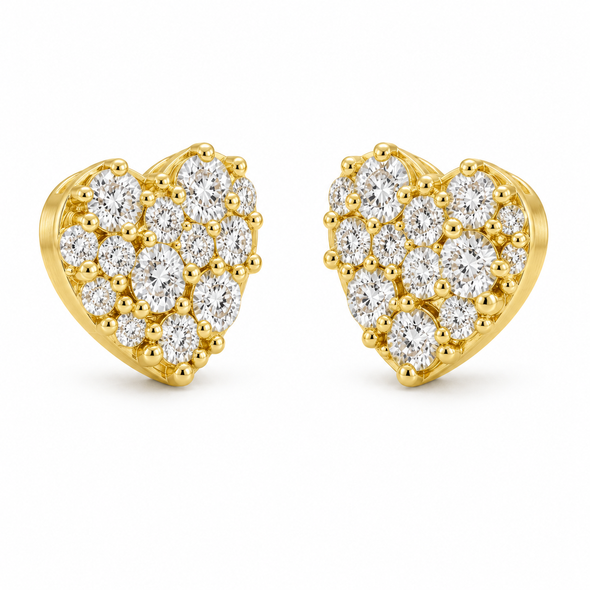10K Yellow Gold Spring Heart CZ White Earrings - 45 degree view