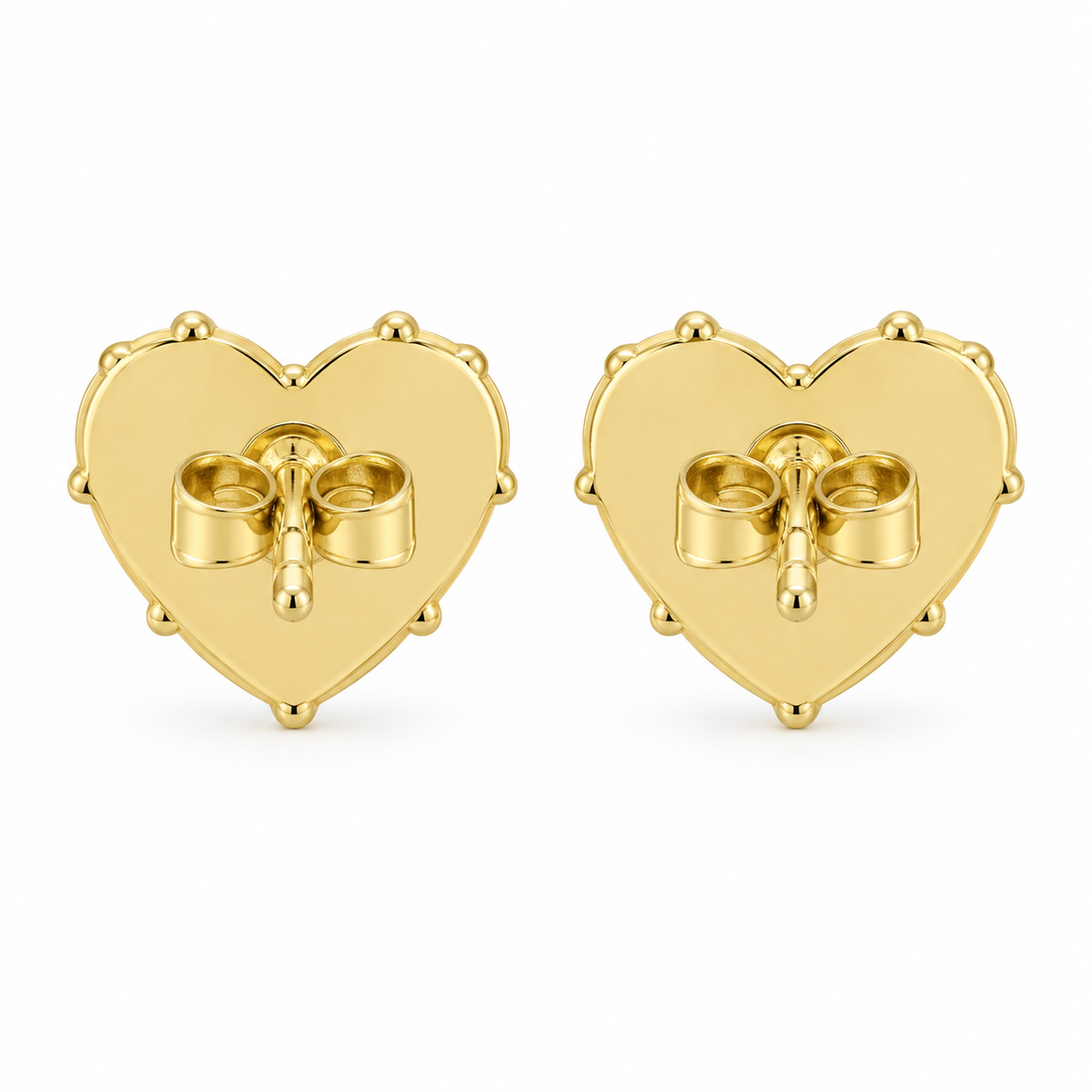 10K Yellow Gold Spring Heart CZ White Earrings - back view