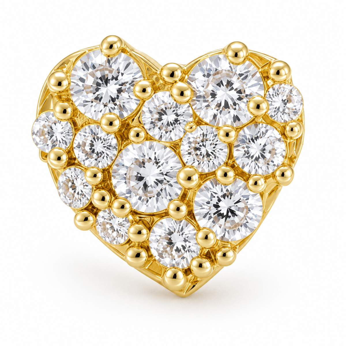 10K Yellow Gold Spring Heart CZ White Earrings - macro detail