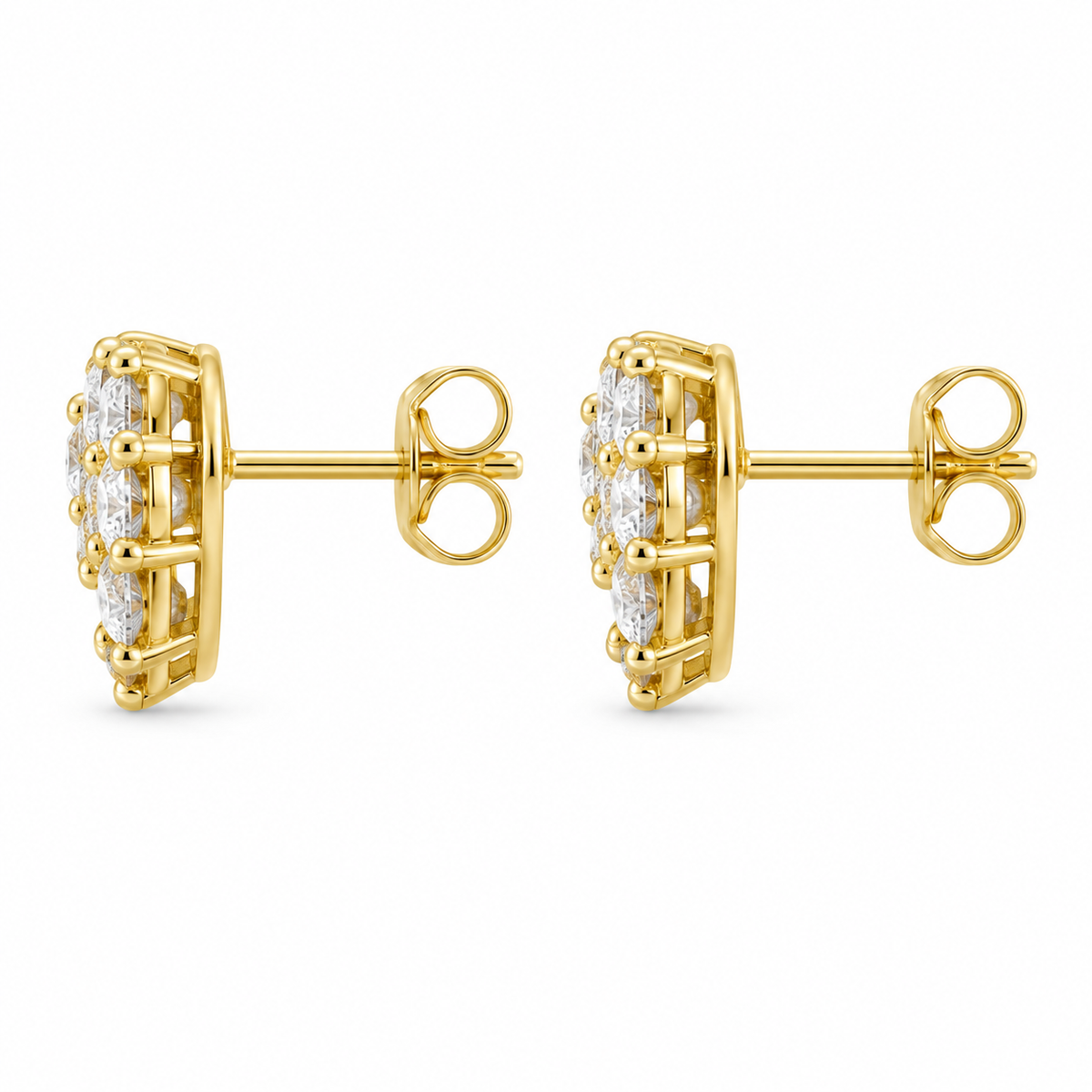10K Yellow Gold Spring Heart CZ White Earrings - side view