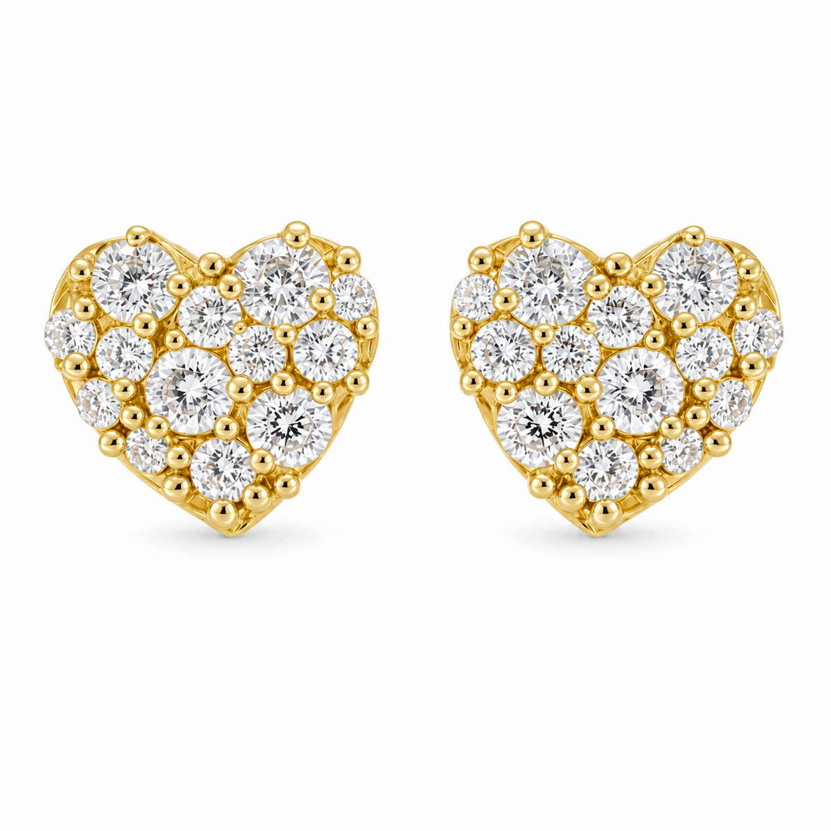 10K Yellow Gold Spring Heart CZ White Earrings - front view