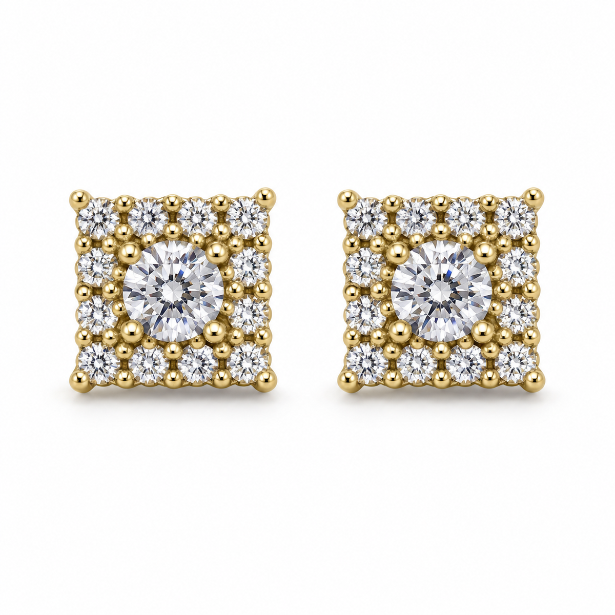 10K Yellow Gold Square CZ Earrings (M) - front view