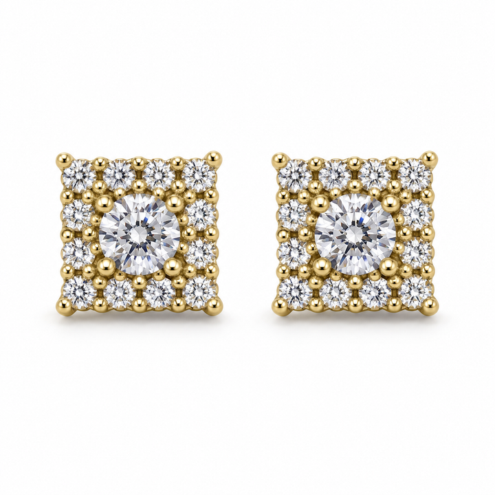 10K Yellow Gold Square CZ Earrings (M)