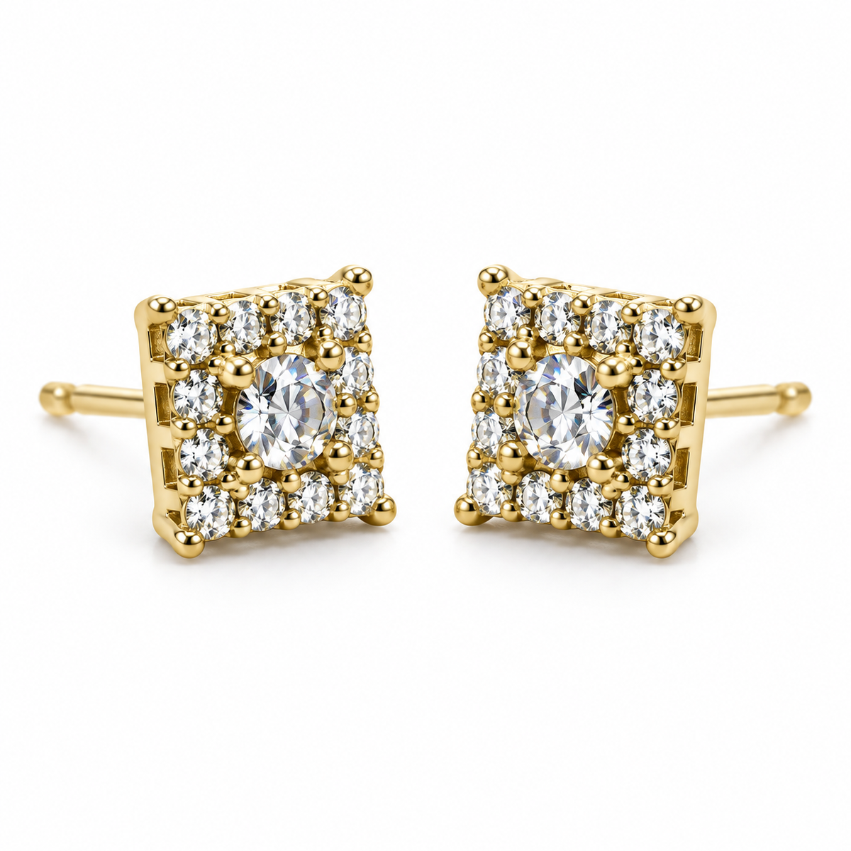 10K Yellow Gold Square CZ Earrings (M) - 45 degree view