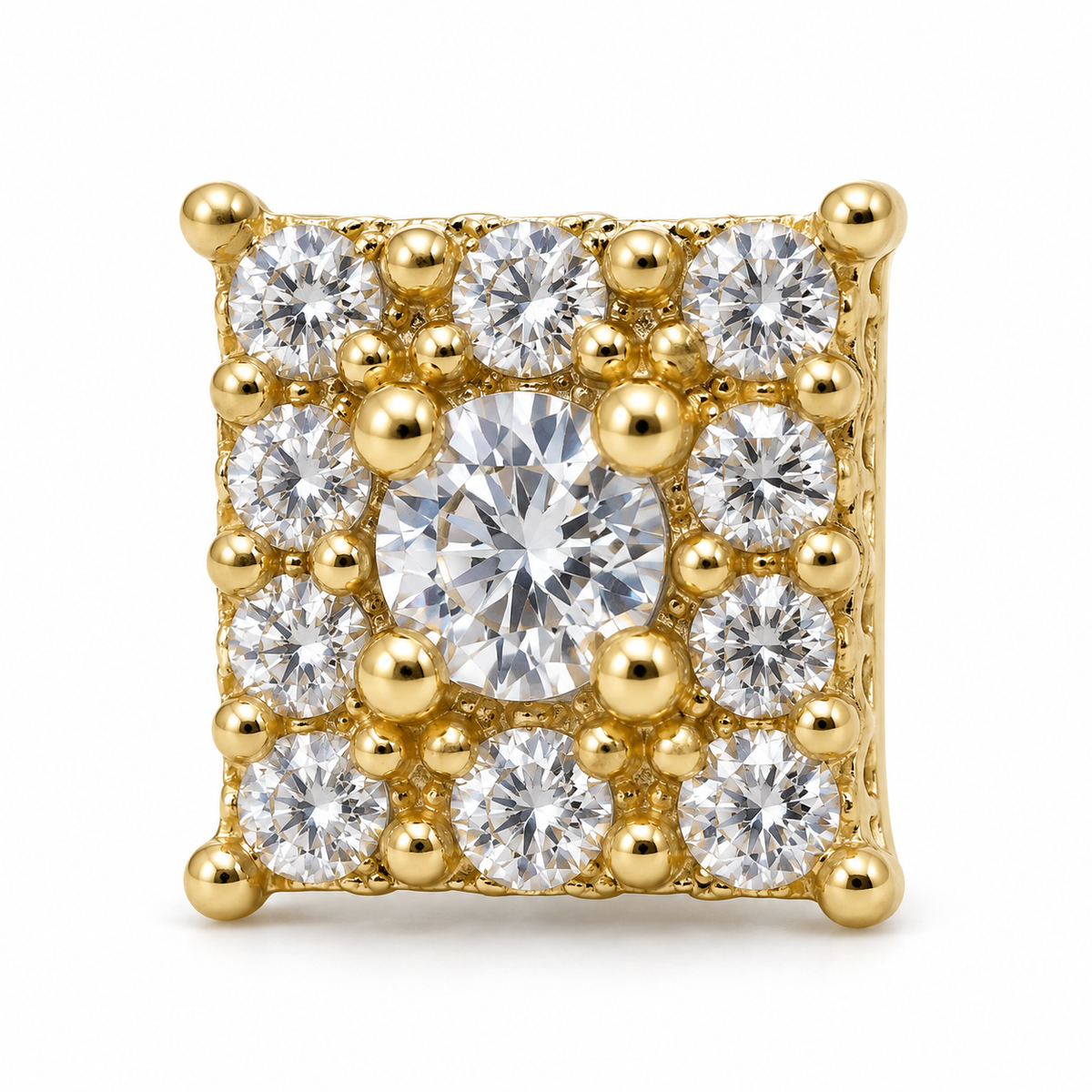 10K Yellow Gold Square CZ Earrings (M) - macro detail