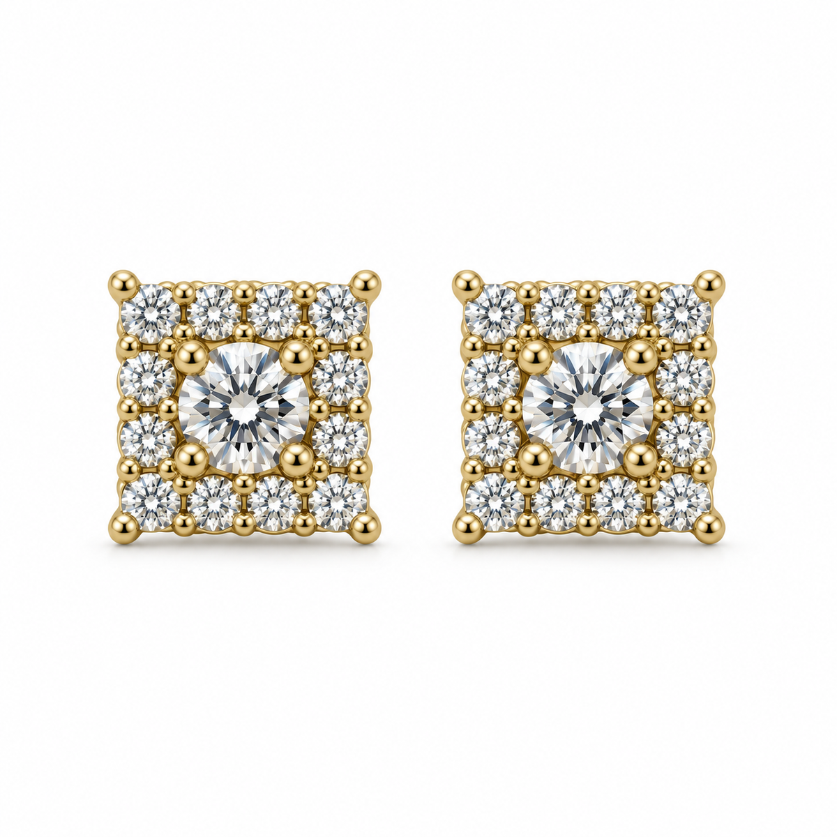 10K Yellow Gold Square CZ Earrings (M) - front view