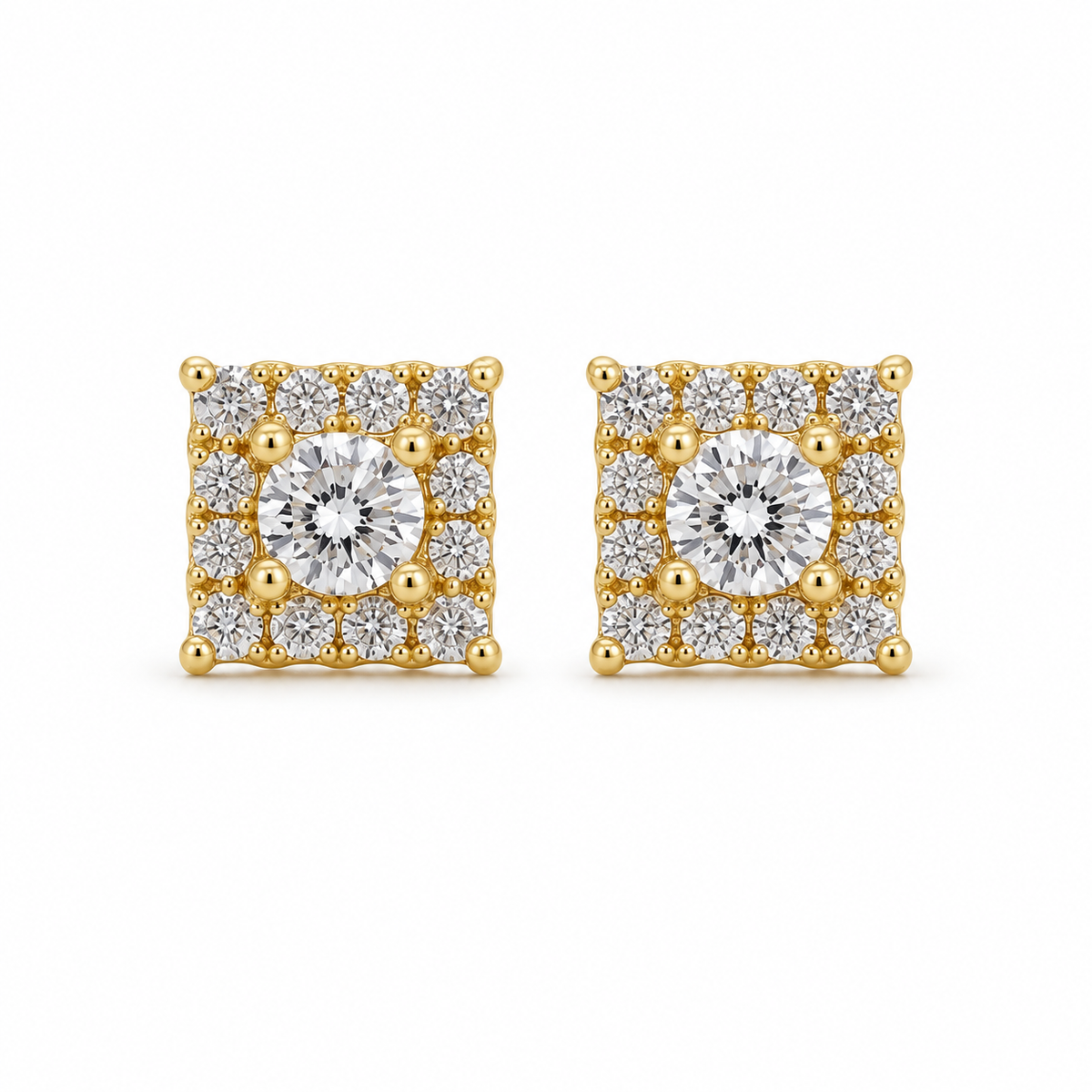 10K Yellow Gold Square CZ Earrings (Micro) - front view