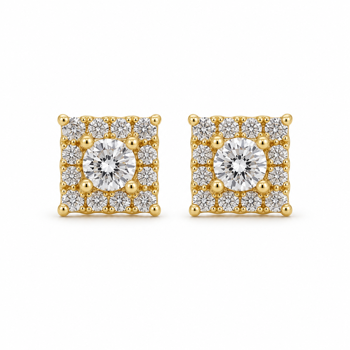 10K Gold Square CZ Earrings (Micro) — 10K real gold jewelry from STF Diamonds, Los Angeles