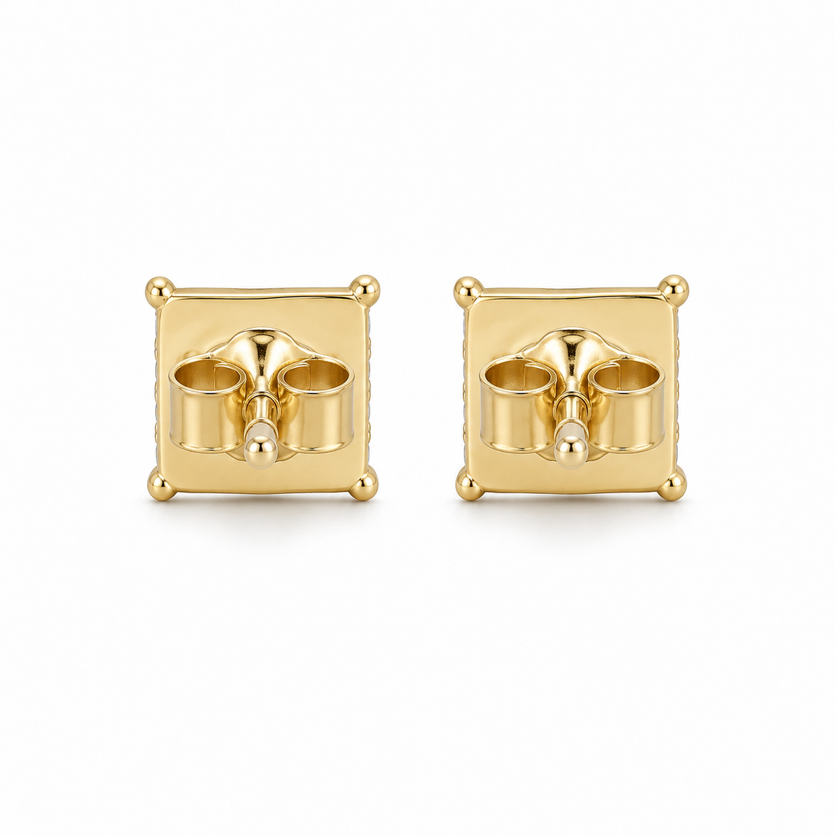 10K Yellow Gold Square CZ Earrings (Micro) - back view