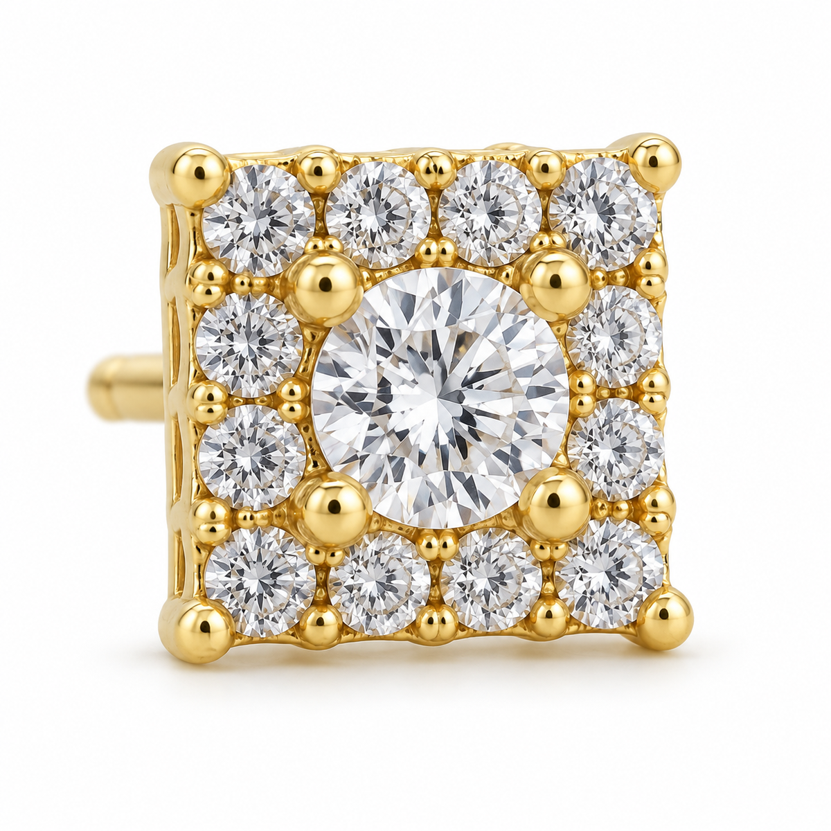 10K Yellow Gold Square CZ Earrings (Micro) - macro detail