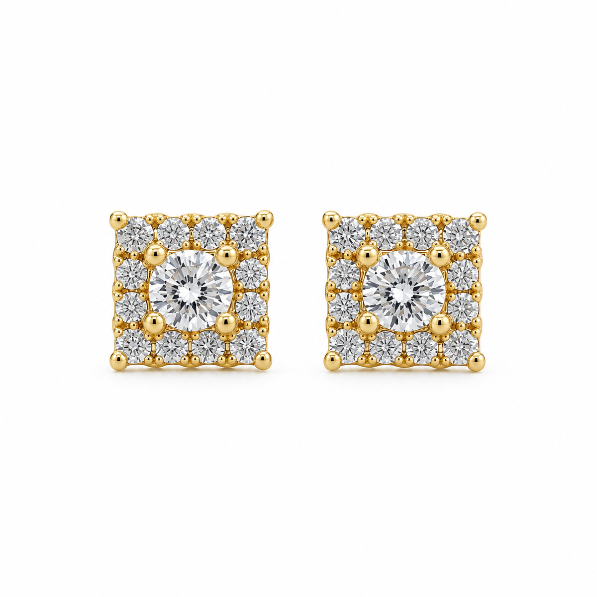 10K Yellow Gold Square CZ Earrings (Micro) - front view