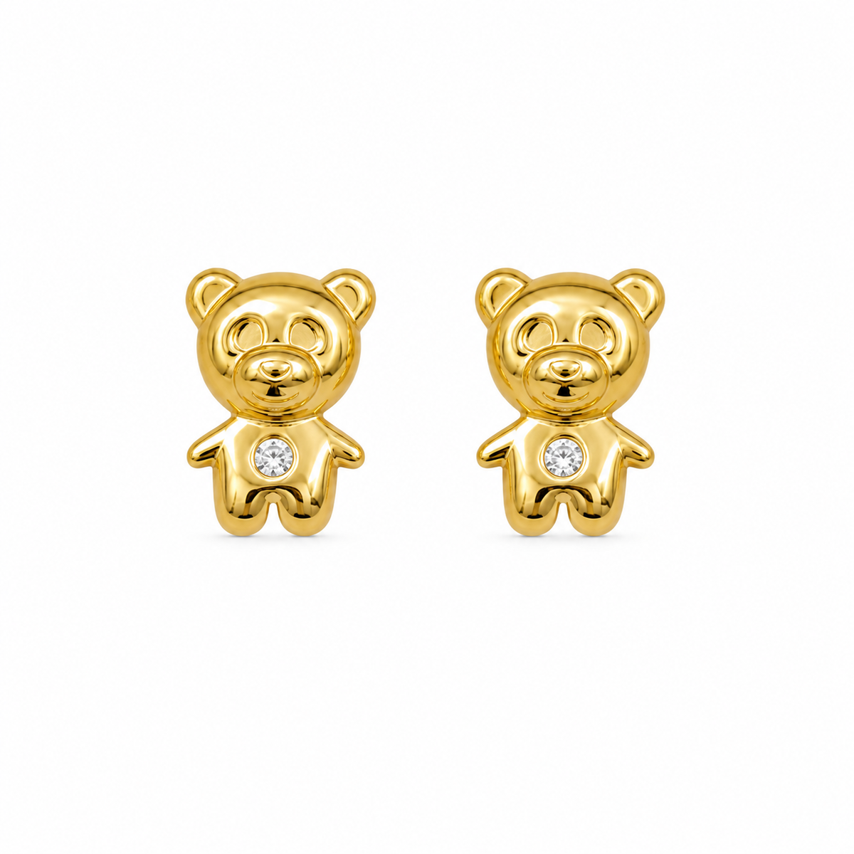 10K Yellow Gold Teddy Bear Earrings (Screwback) - front view