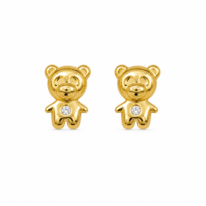 10K Gold Teddy Bear Earrings (Screwback) — 10K real gold jewelry from STF Diamonds, Los Angeles
