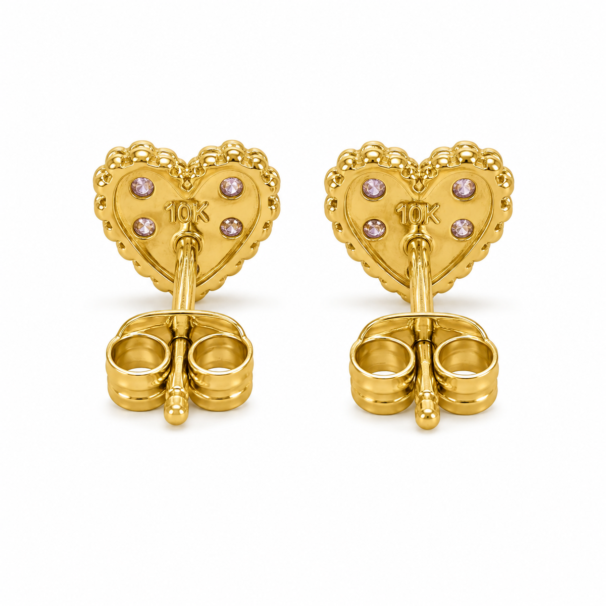10K Yellow Gold Tiny CZ Blush Heart Earrings - back view