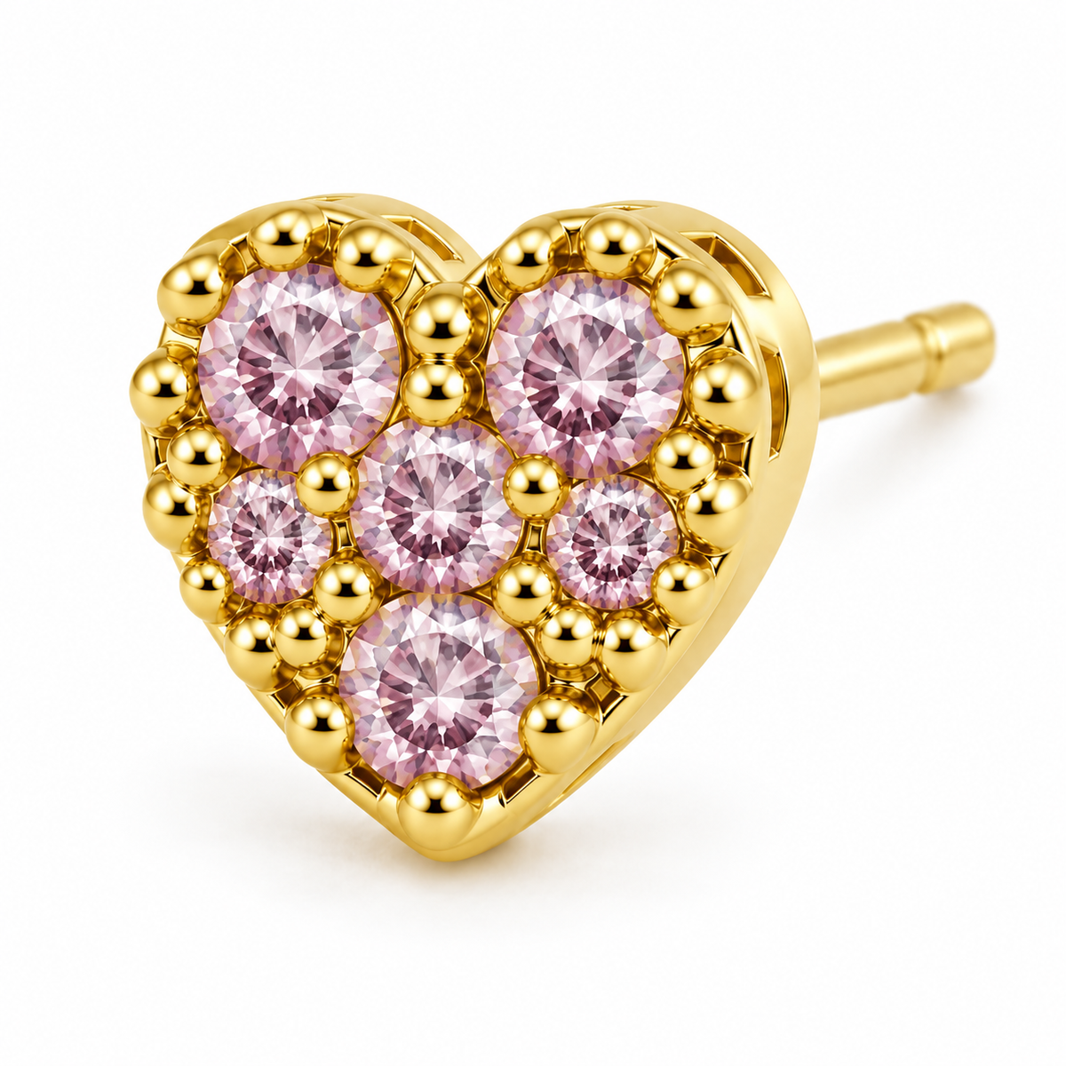 10K Yellow Gold Tiny CZ Blush Heart Earrings - macro detail