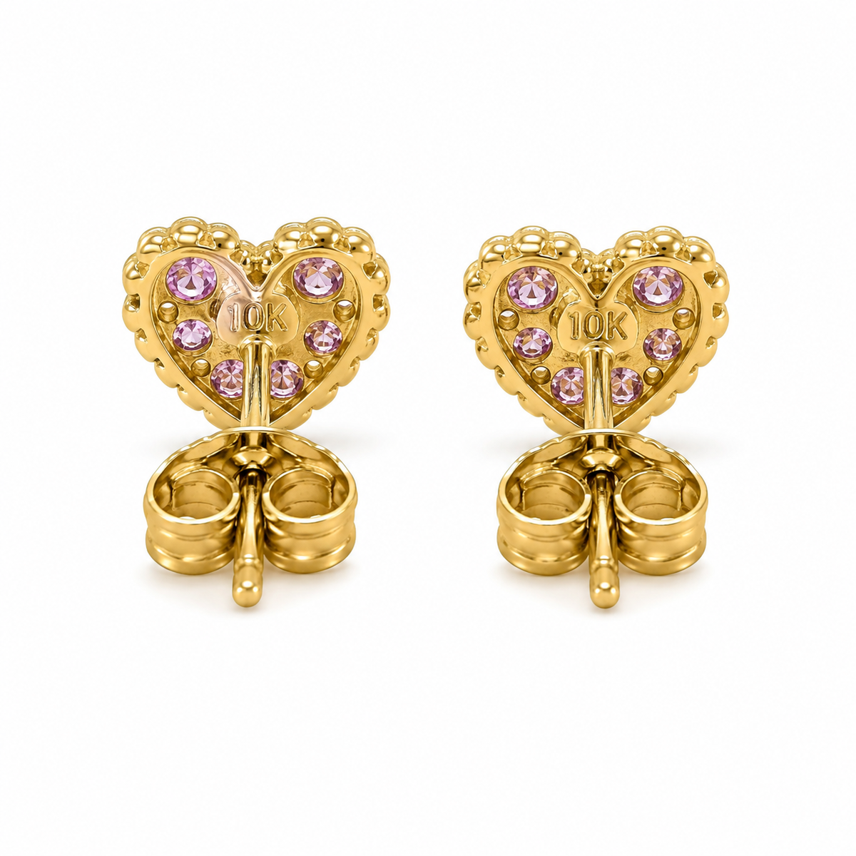 10K Yellow Gold Tiny CZ Blush Heart Earrings - side view