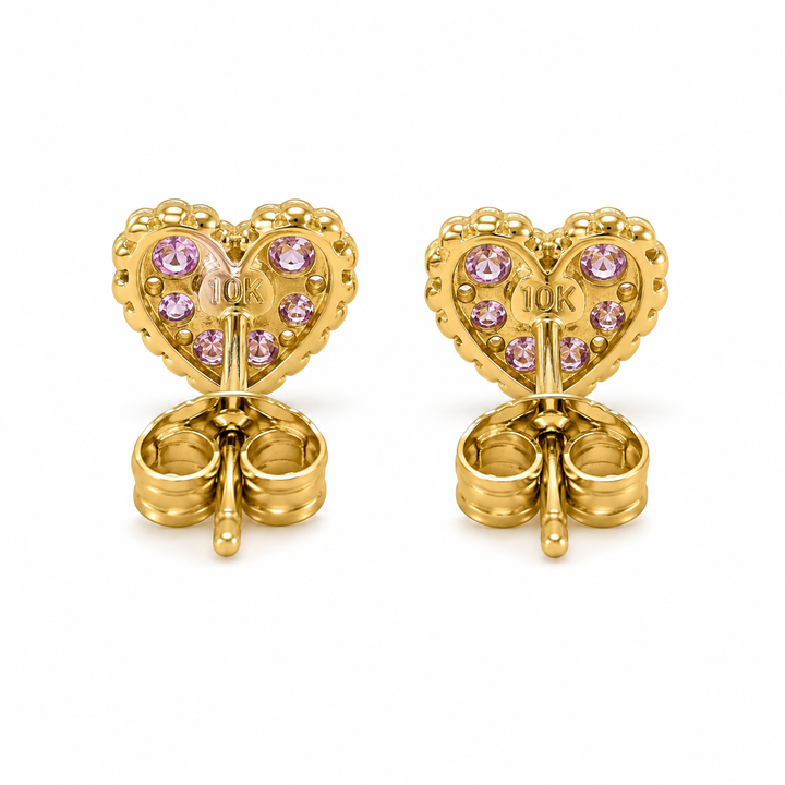 10K Yellow Gold Tiny CZ Blush Heart Earrings - front view