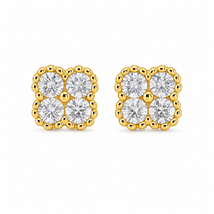 10K Gold Tiny White CZ Clover Earrings (S) — 10K real gold jewelry from STF Diamonds, Los Angeles