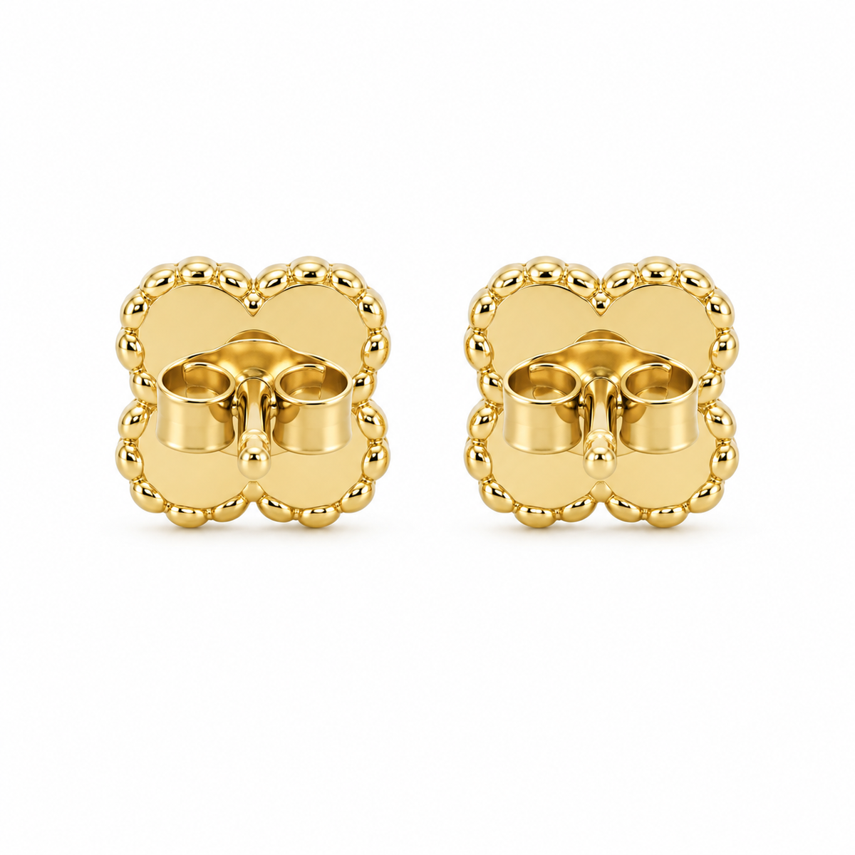 10K Yellow Gold Tiny White CZ Clover Earrings (S) - back view