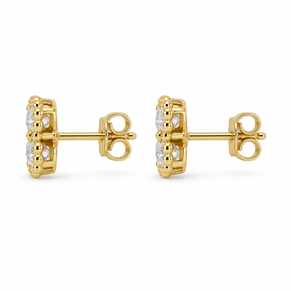 10K Yellow Gold Tiny White CZ Clover Earrings (S) - side view