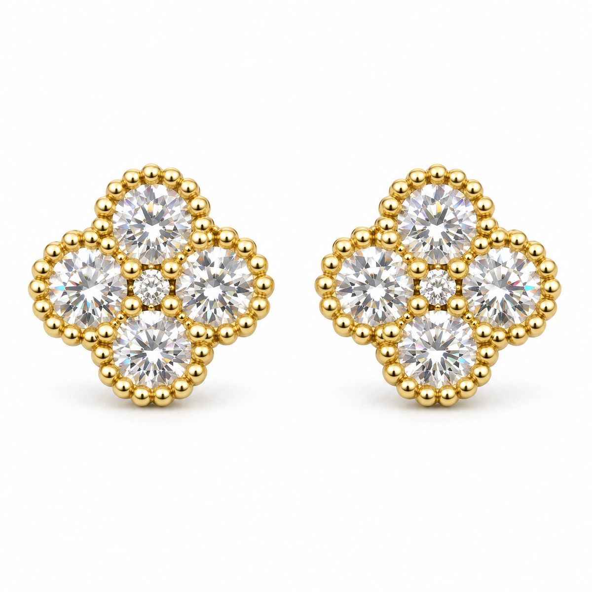 10K Yellow Gold White Clover CZ Earrings - front view